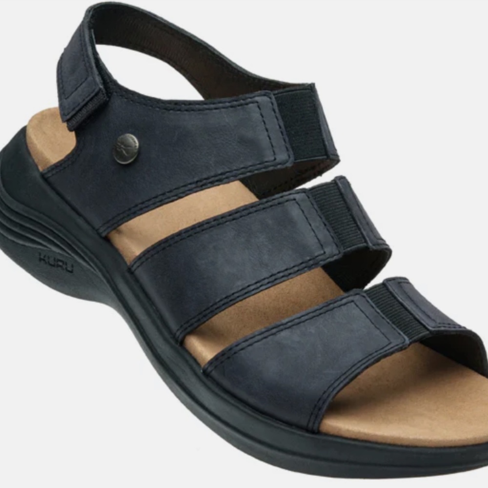 Kuru Coda strappy leather sandals, size 8, tet black